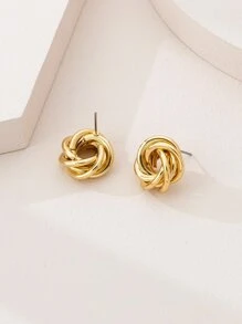 Twist Circle Stud Earrings - Yellow Gold - View 4