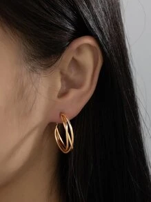 Criss Cross Hoop Earrings - Yellow Gold - View 1