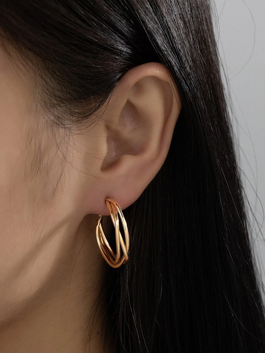 Criss Cross Hoop Earrings - Yellow Gold - View 1