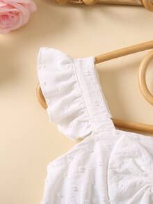 Toddler Girls Swiss Dot Ruffle Trim Bow Front Dress - White - View 3