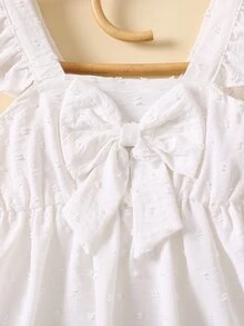 Toddler Girls Swiss Dot Ruffle Trim Bow Front Dress - White - View 4