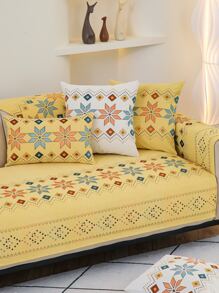 1pc Geometric Jacquard Anti-slip Sofa Towel - Yellow - View 6