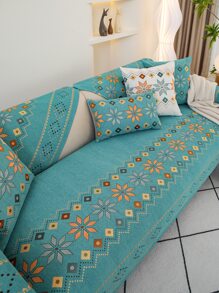 1pc Geometric Design Anti-slip Sofa Towel - Green - View 2