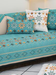 1pc Geometric Design Anti-slip Sofa Towel - Green - View 5