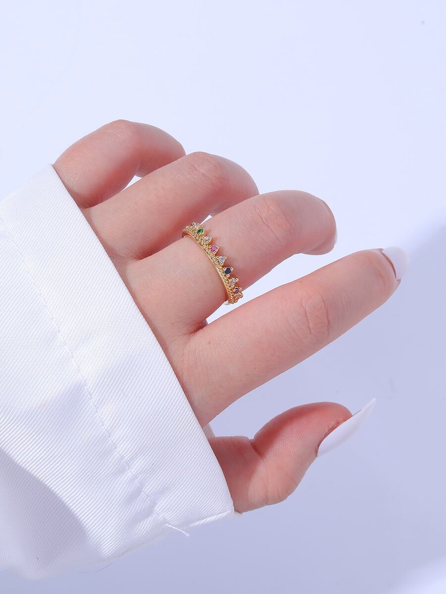 Cubic Zirconia Decor Cuff Ring - Multicolor - View 1