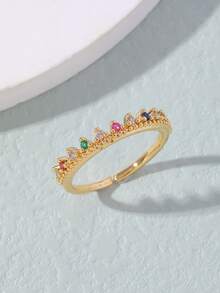 Cubic Zirconia Decor Cuff Ring - Multicolor - View 2