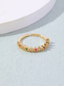 Cubic Zirconia Decor Cuff Ring - Multicolor - View 4