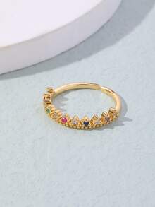 Cubic Zirconia Decor Cuff Ring - Multicolor - View 6