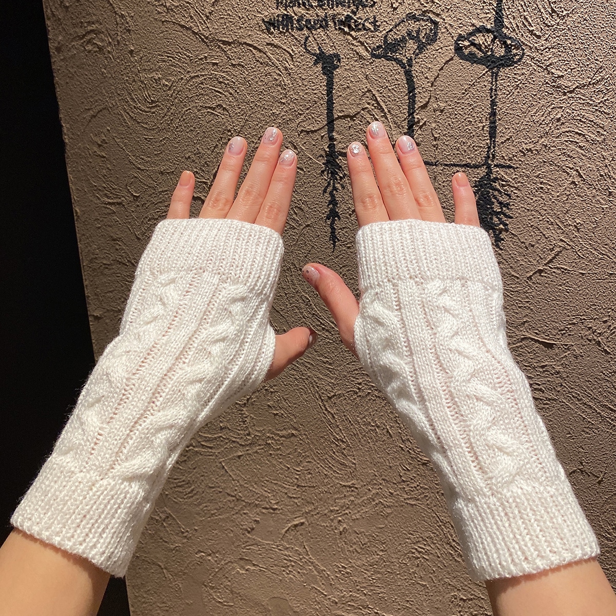 1pair Ladies' Warm Knitted Fingerless Gloves For Autumn And Winter Summer