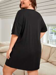 大碼愛心和標語圖案落肩袖睡裙