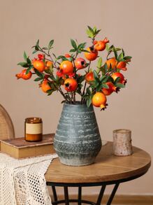 1pc/3pcs/6pcs Artificial Plants, Fake Plants, Artificial Pomegranate Branches, Artificial Pomegranate Berries Branch, Artificial Pomegranate Flowers, Faux Pomegranate, Suitable For Halloween, Mother's Day, Thanksgiving, Autumn Harvest Festival, Home & Office Decor, Living Room, Bedroom, Wedding, Dining, Restaurant, Shop Window, Photography Props, Centerpiece, Spring, Rama Decor - Orange - View 2