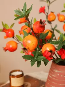 1pc/3pcs/6pcs Artificial Plants, Fake Plants, Artificial Pomegranate Branches, Artificial Pomegranate Berries Branch, Artificial Pomegranate Flowers, Faux Pomegranate, Suitable For Halloween, Mother's Day, Thanksgiving, Autumn Harvest Festival, Home & Office Decor, Living Room, Bedroom, Wedding, Dining, Restaurant, Shop Window, Photography Props, Centerpiece, Spring, Rama Decor - Orange - View 4