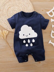 Yierying Baby Boy Cartoon Graphic Romper - Navy Blue - View 1