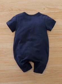 Yierying Baby Boy Cartoon Graphic Romper - Navy Blue - View 2