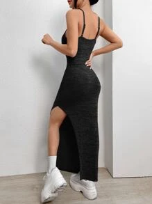SHEIN Essnce 高衩吊帶洋裝 - 深灰色 - 查看 2