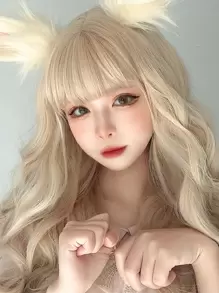 alicegarden Peluca sintética largo rizado con tupe - Dorado - Ver 1