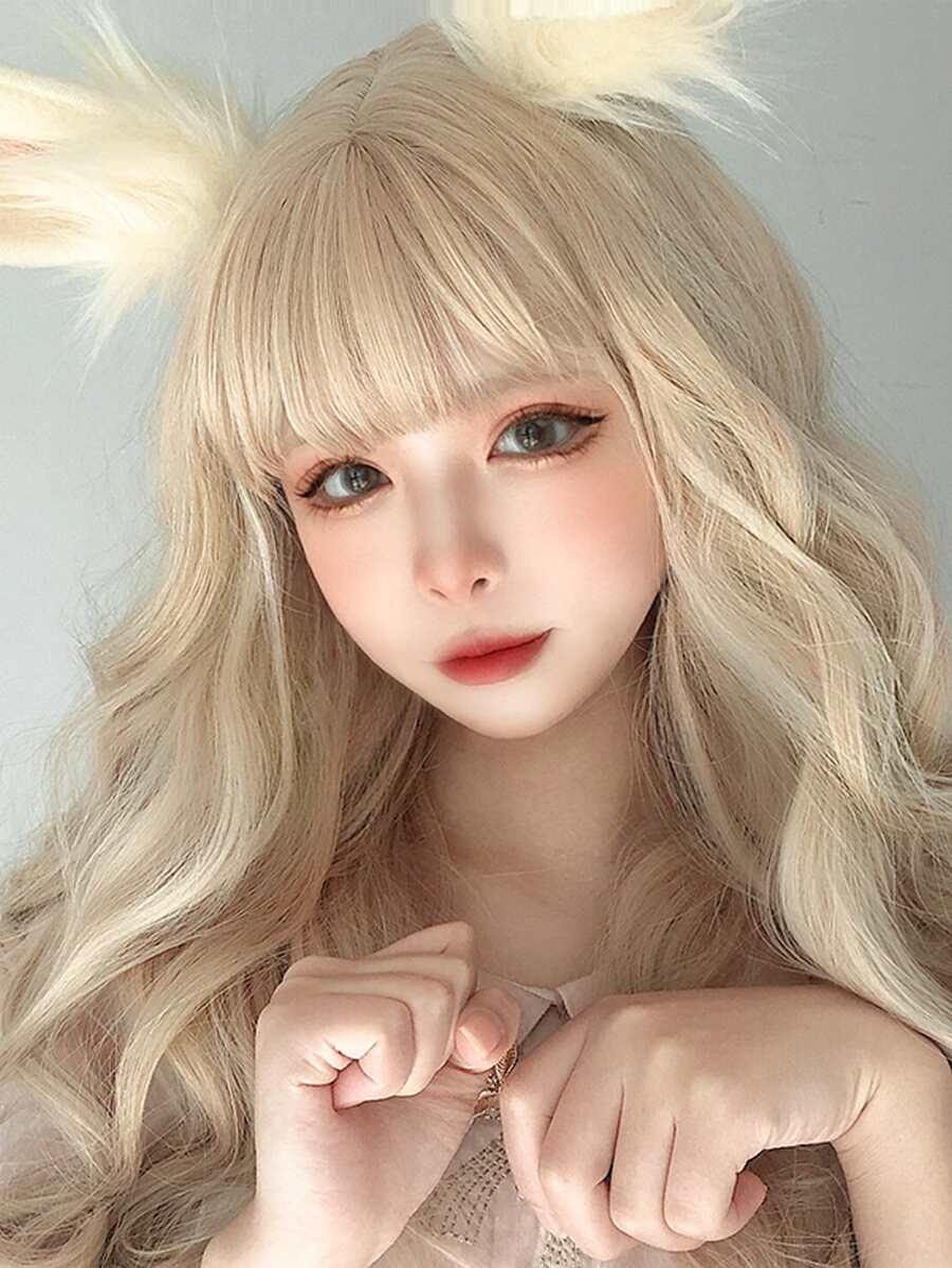 alicegarden Peluca sintética largo rizado con tupe - Dorado - Ver 1