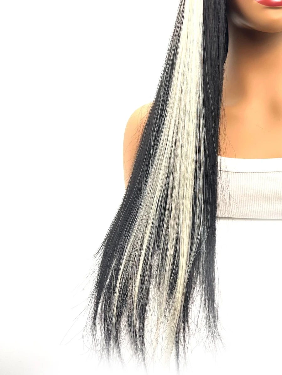 1pc Clip In Long Straight Synthetic Hairpiece - Gold - View 1