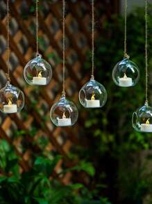 Hanging Glass Globes Orbs Tea Light Candle Holders With Flickering Flameless Candles Led Tealight Candle Holder Glass For Wedding Centerpiece Party Decor 2.4 Inch,Home Decor ,Room Decor,Wall Decor - Clear - View 2