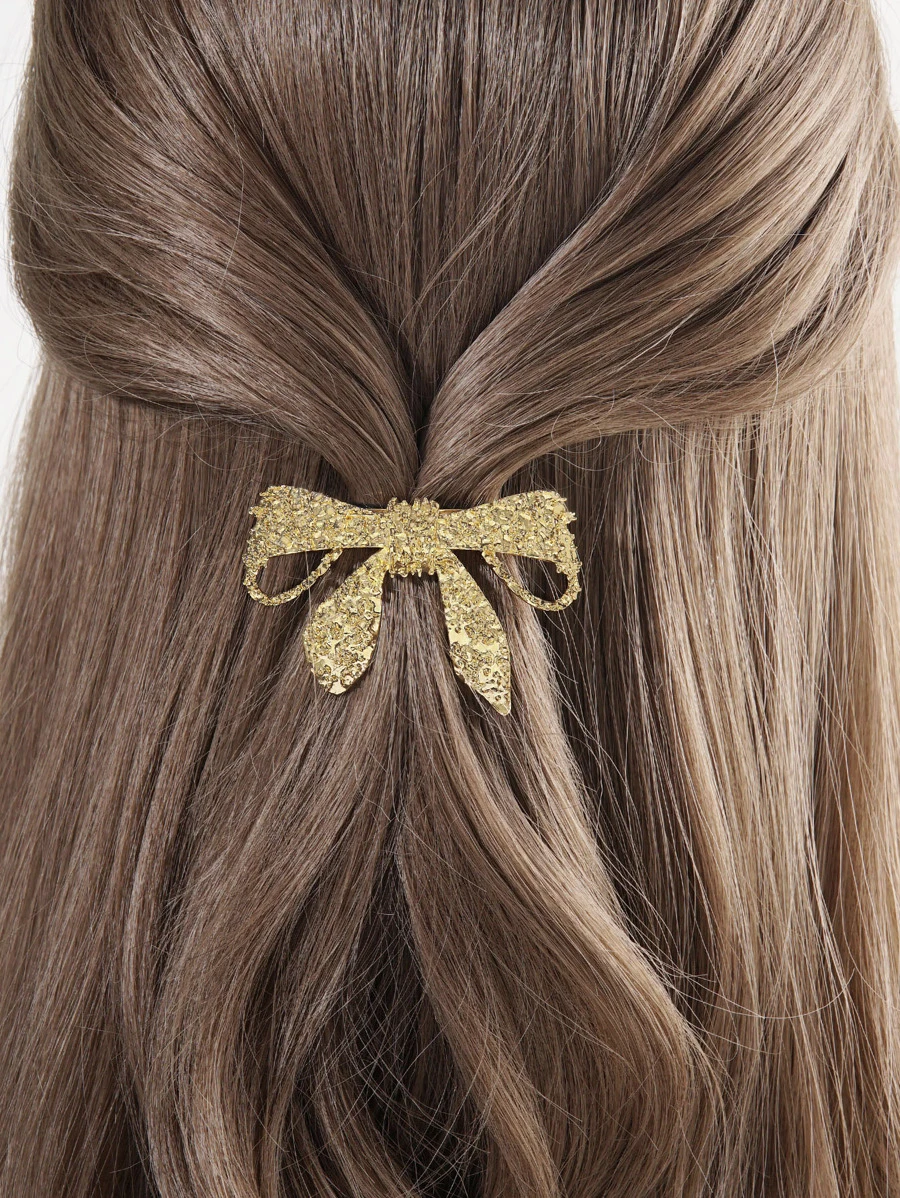 Kẹp tóc Nơ Bướm Kim loại màu trơn Giải trí - Vàng - Xem 1