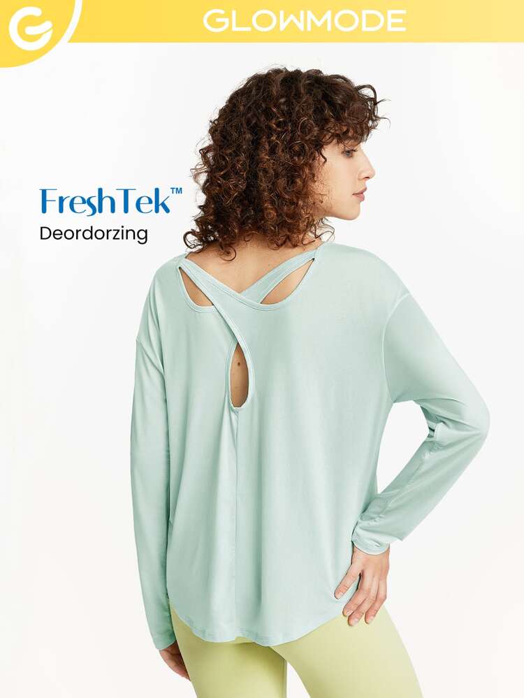 FreshTek™ Crossover Long Sleeve Relaxed Tee Low Impact Yoga Pilates Daily Summer