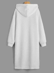 SHEIN EZwear Letter Graphic Drop Shoulder Split Hem Drawstring Hooded Sweatshirt Dress - White - View 2