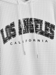 SHEIN EZwear Letter Graphic Drop Shoulder Split Hem Drawstring Hooded Sweatshirt Dress - White - View 4