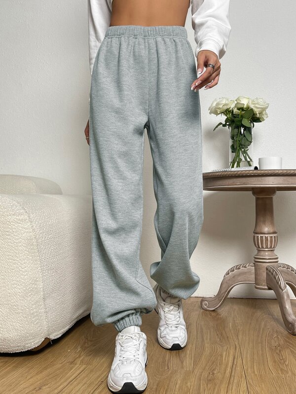 SHEIN EZwear Solid Elastic Waist Thermal Lined Sweatpants SHEIN USA