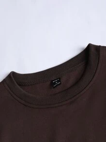 Manfinity Men Slogan Graphic Drop Shoulder Sweatshirt & Drawstring Waist Shorts - Coffee Brown - View 5