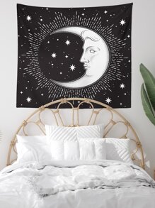 Tapiz con estampado de luna y estrella - Blanco y Negro - Ver 3