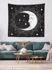 Tapiz con estampado de luna y estrella - Blanco y Negro - Ver 4