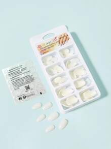 Get Glamorous with 100pcs Short Almond White Fake Nail  & 1sheet Tape - Beige - View 1