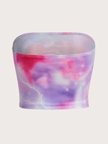 SHEIN ICON Slogan & Lip Print Tube Top - Multicolor - View 2