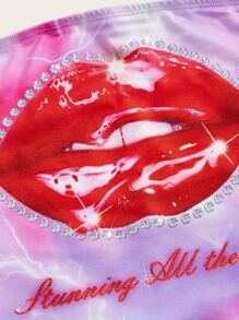 SHEIN ICON Slogan & Lip Print Tube Top - Multicolor - View 3