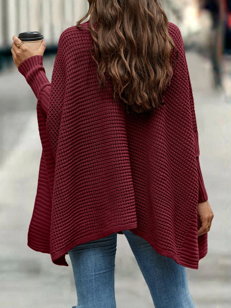 Turtleneck Batwing Sleeve Poncho,Long Sleeve Tops Knit Pullover Sweater Fall Winter