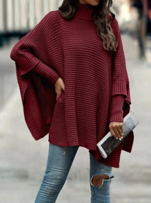 SHEIN LUNE Women Sweaters Split Plain Casual - Burgundy - View 7