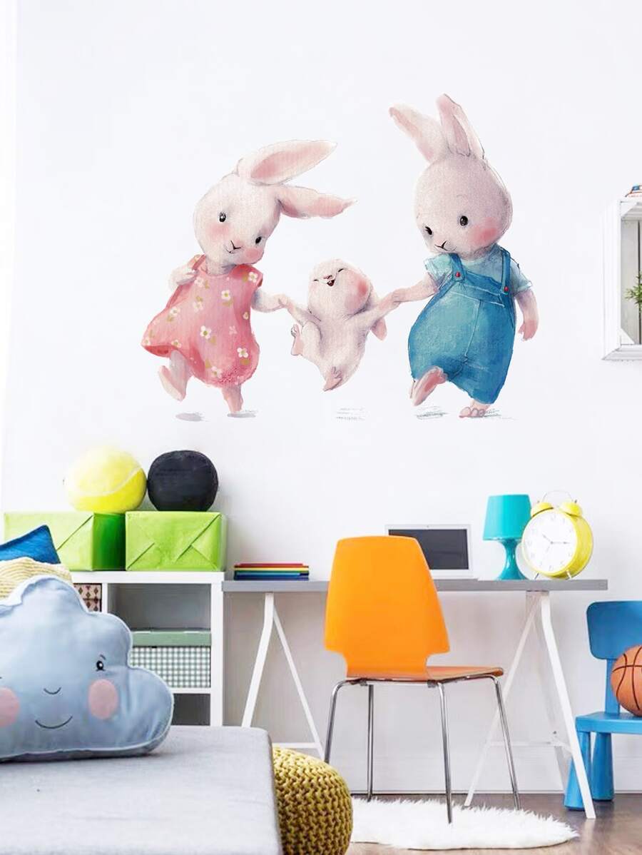 Sticker mural design lapin de dessin animé Pâques - Multicolore - Voir 1