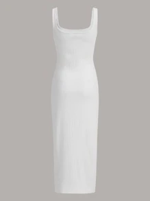 SHEIN EZwear 素色背心連衣裙 - 白色 - 查看 2