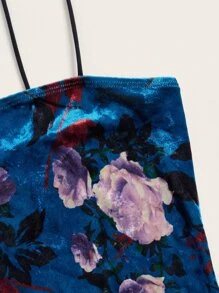 SHEIN MOD Vestido ajustado de tirantes con estampado floral de terciopelo - Azul Marino - Ver 3