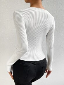 EMERY ROSE Scoop Neck Ribbed Knit Jumper - White - View 2