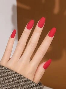 prettysecrets 24pcs Press On Nails Coffin Nails Short Nails Matte , Red Nails Fake Nails Plain Nails Supplies Nails On Press - Red - View 1