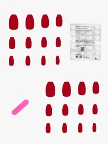 prettysecrets 24pcs Press On Nails Coffin Nails Short Nails Matte , Red Nails Fake Nails Plain Nails Supplies Nails On Press - Red - View 2