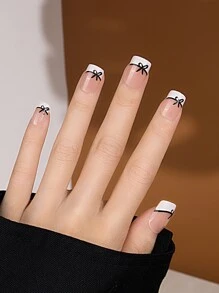 prettysecrets 24pcs Short Square Fake Nail & 1pc Nail File & 1sheet Tape - Multicolor - View 1