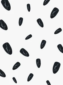 prettysecrets Upgrade Your Look with 24pcs Long Almond Black Marble Pattern Matte Fake Nail & 1pc Nail File & 1sheet Tape - Black and White - View 5