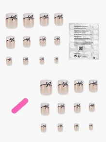 prettysecrets 24pcs Short Square Fake Nail & 1pc Nail File & 1sheet Tape - Multicolor - View 2