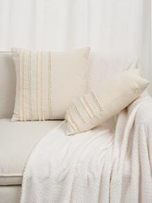 1入組聚酯纜編織流蘇枕套或腰枕套 - 米色 - 查看 3