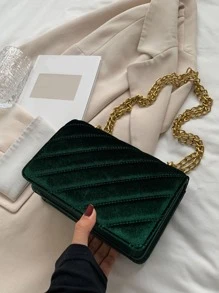Túi vuông nhung thêu đơn giản, Túi đeo vai đa năng thời trang cho nữ - Màu xanh lá cây đậm - Xem 6
