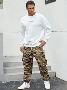 Manfinity Men Camo Print Flap Pocket Drawstring Waist Cargo Trousers - Multicolor - View 5