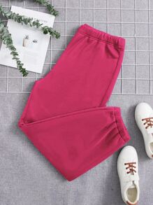 Flirla Plus Solid Elastic Waist Joggers - Hot Pink - View 1