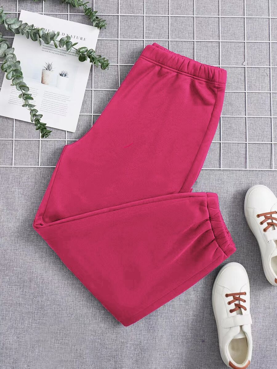 Flirla Plus Solid Elastic Waist Joggers - Hot Pink - View 1